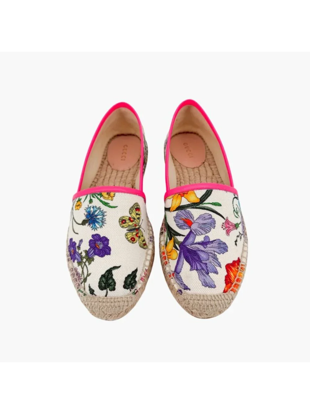 Gucci Flora Floral Canvas Espadrille Slip-On Flats White Size 37 US 7 Women’s